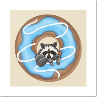 Cute raccoon and Yummy donut Posters and Art